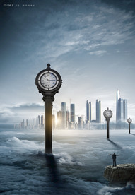 创意时间与天空成合背景