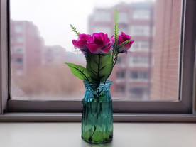 窗前的花瓶插花