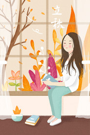 立秋节气插画海报