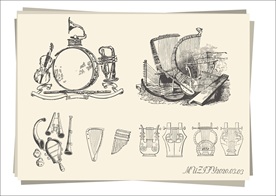 打击乐器与弦乐器手绘稿