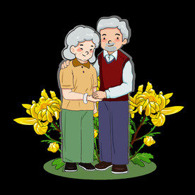 重阳节老人相伴赏菊素材