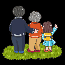 重阳节-全家团圆登高卡通场景