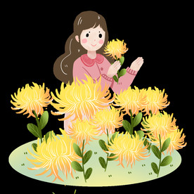 重阳节女孩赏菊花素材
