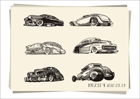 6款入复古老爷车手绘稿