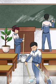 学生打扫卫生插画