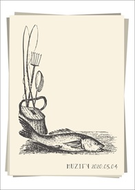 垂钓工具与鱼 素描画