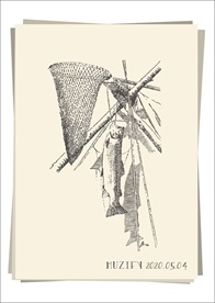网兜 鱼竿 鱼素描画