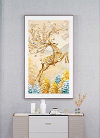 新中式发财鹿装饰画