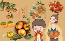 柿子熟了背景墙PSD模板下载