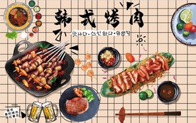 韩式烤肉背景墙PSD模板下载