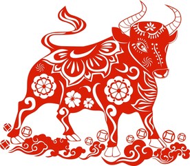 新年剪纸牛矢量图