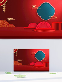 年货节展板新年促销背景国潮风