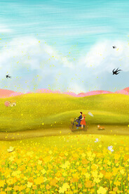 油菜花花田风景插画