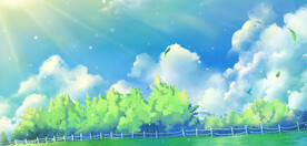 蓝色唯美卡通夏日炎热风景油画