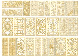中式古典花纹镂空 雕花图案矢量