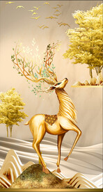 金色招财鹿装饰画