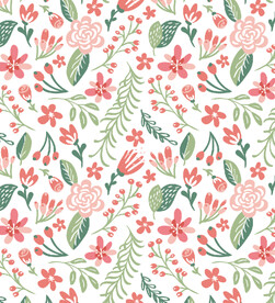 红色手绘花朵树叶