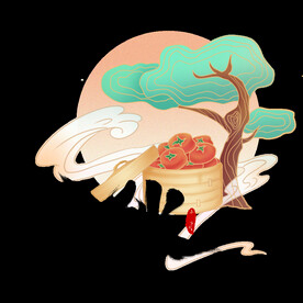 立秋二十四节气国潮插画元素