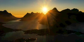 鸟瞰航拍海岸岛屿朝霞夕阳风景