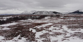 航拍冬季湖泊湿地雪山自然风景