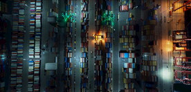 航拍港口物流集装箱夜景鸟瞰风光