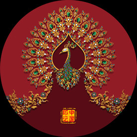 国潮元素圆形装饰国画