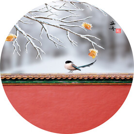 国潮元素圆形装饰国画