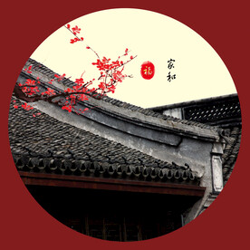 国潮元素圆形装饰国画