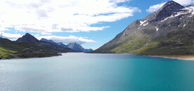 航拍高雪山湖面湖水鸟瞰水面风光