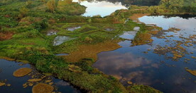 航拍湿地湖面湖水鸟瞰水面倒影