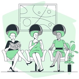 卡通绿色做头发护理染发场景