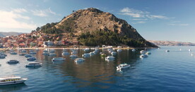 高清航拍鸟瞰小镇岛屿船游艇风景