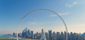 高清航拍鸟瞰迪拜城市摩天轮风光