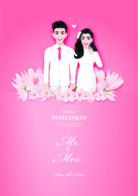 ai矢量粉色婚礼请柬