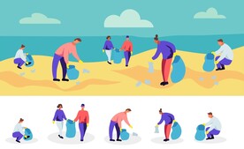 ai矢量海滩垃圾清理