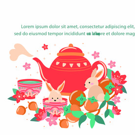 ai矢量玉兔喝茶赏月