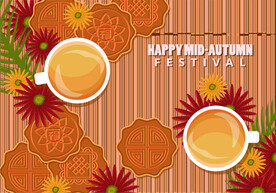 ai矢量吃月饼喝茶