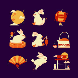 ai矢量玉兔茶具中秋素材