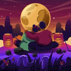 ai矢量古风赏月背景