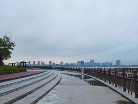 湿地公园湖边观光步道石阶