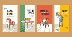 时尚卡通手绘家居家具素材