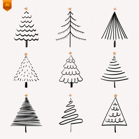 手绘抽象圣诞树