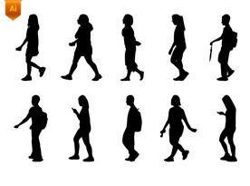 侧面行人剪影