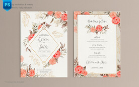 水彩鲜花婚礼卡片模板