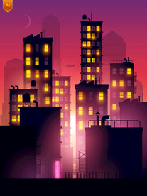 华丽城市夜景插画