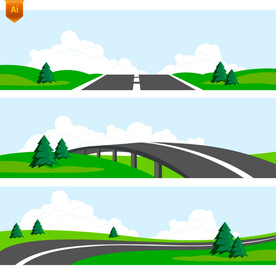 郊外公路风景矢量素材