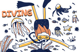 简笔画潜水的女孩