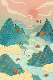 国潮建筑古风插画