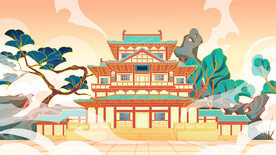 国潮古建筑插画