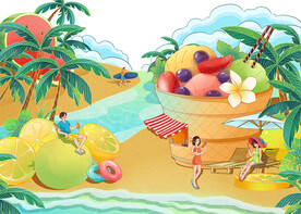 海滩创意插画